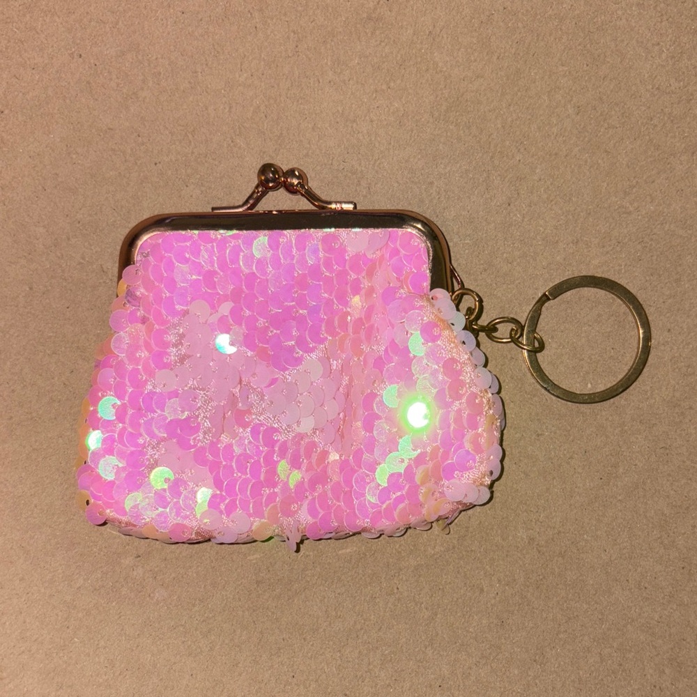 Pink Sequin Coin Purse with Keychain